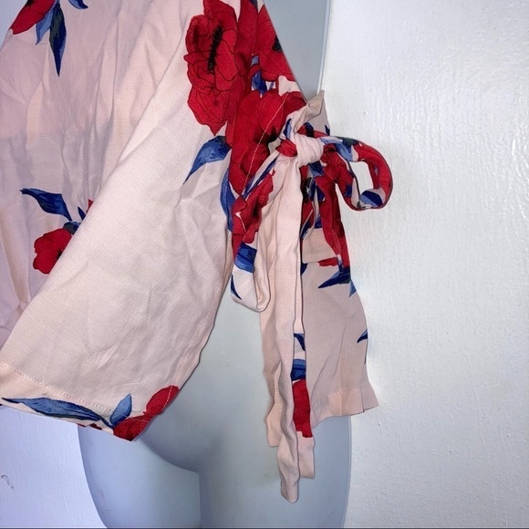 TopShop Pink Red Floral Open Back Cotton Crop Tank 6 - Picture 4 of 6